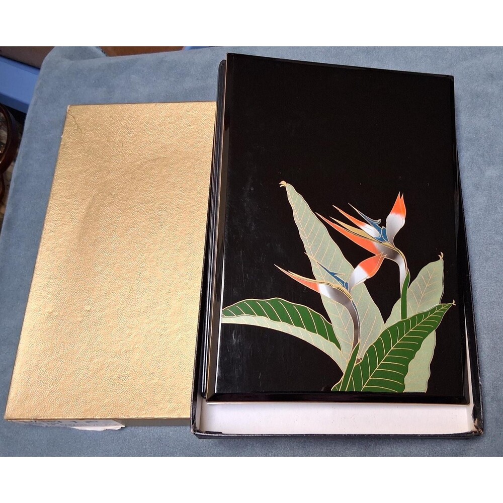 Vintage Otagiri Bird of Paradise Note Pad Japanese Lacquerware